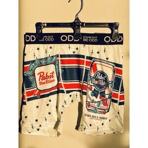 Odd Mens Boxer Briefs Pabst Blue Ribbon Print Novelty Underwear Size M NWT RARE
